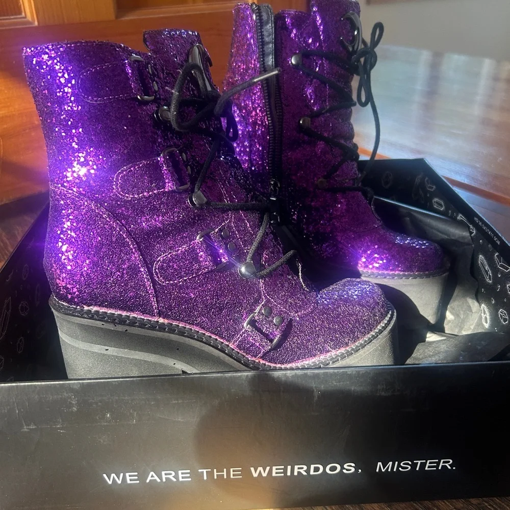 Killstar Broom Rider Purple Glitter Heeled platform Boots size 6 - Picture 8 of 8